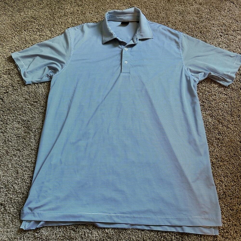 Dunning Golf Men's Grey/Blue Striped Polo Shirt